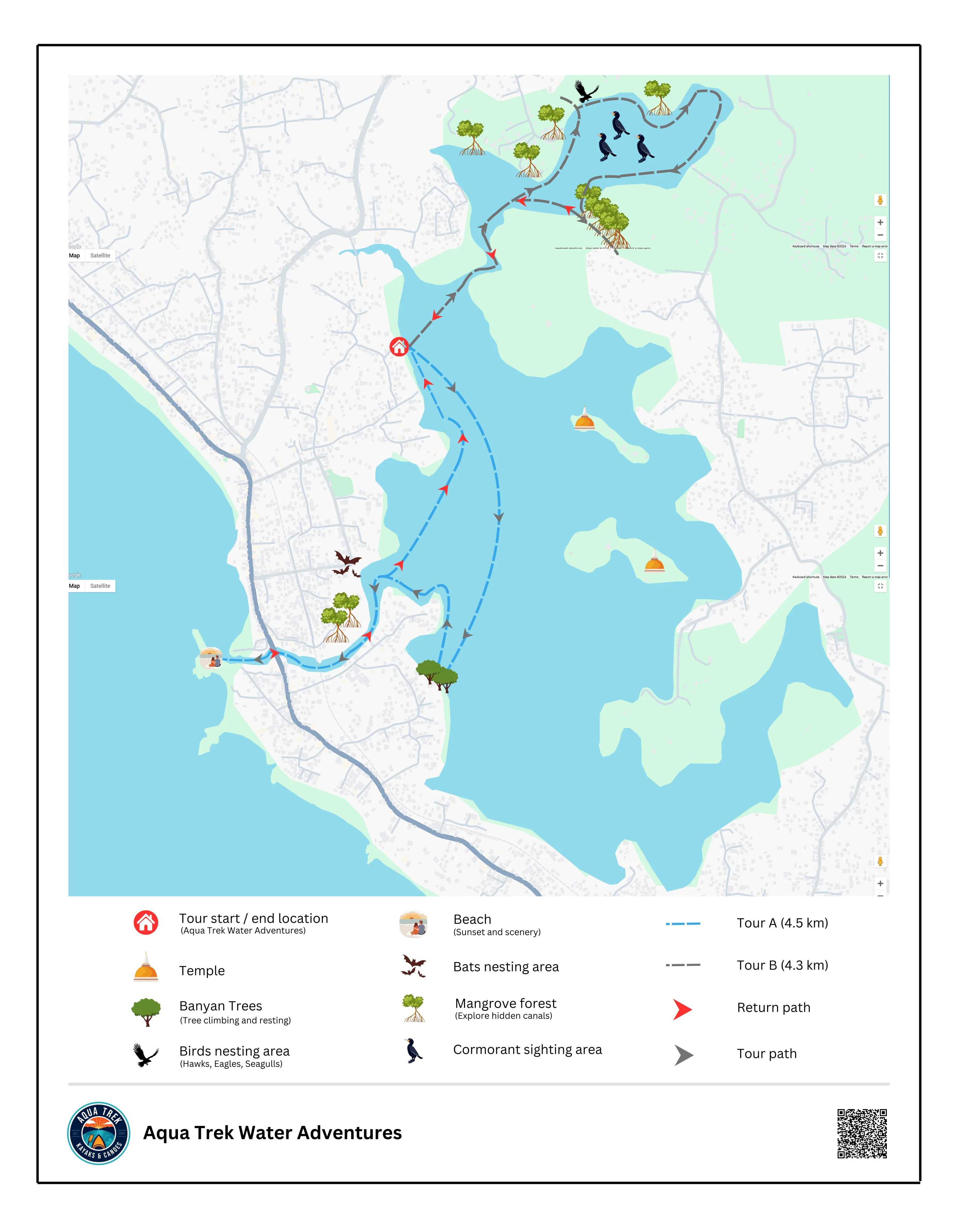 Tour Route A β Sunrise & Wildlife Tour route map on Rathgama Lake, Hikkaduwa